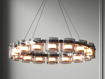 Modern Circular Chandelier With Metal Glass Panels And Warm Lighting For Interior Design 3d model
