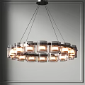 Modern Circular Chandelier With Metal Glass Panels And Warm Lighting For Interior Design