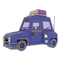 Purple Small Cartoon Style Car Exterior With Luggage on Roof Design