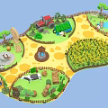 Scenic Farm Park With Windmill Cow Sunflower Field And Fountain Area