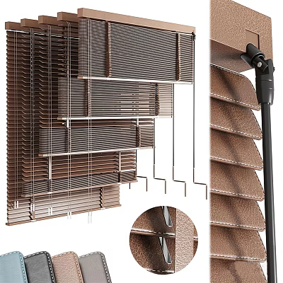 High Quality Brown Window Blinds With Adjustable Slats And Control Rod 3d model