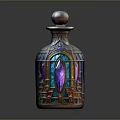 Decorative Stained Glass Bottle With Intricate Metal Cap And Colorful Patterns