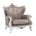 Classic European Single Sofa With Silver Carved Frame And Floral Pattern Fabric 3d model