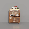 Modern Wooden Sideboard With Glass Doors Drawers Tableware Photo Frame And Decorative Plant