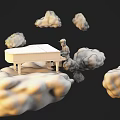 A Man Playing Black Piano While Sitting on Floating Clouds in Sky