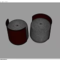 Two Round Stools With Gray Fabric Seats And Red Wrapped Design 3d model