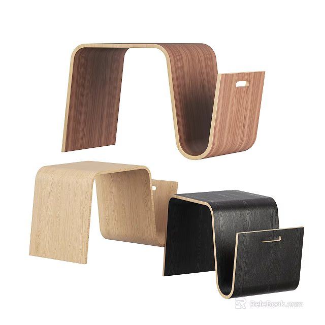 Modern Curved Side Tables With Wooden And Black Materials For Home Decor 3d model 