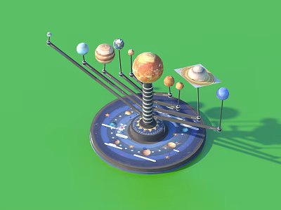 Solar System Model with Rotating Celestial Planets on Green Background Base 3d model