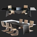 Modern Dining Table Set With Curved Chairs And Glass Top Wooden Structure