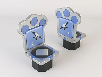 Cute Paw Shaped Kids Chair Blue Seat With Bird Design Letter K And Black Base 3d model