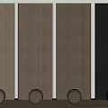 Vertical Wooden Wall Paneling with Four Color Tones Against White Wall and Wooden Floor