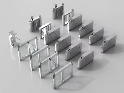 Different Types of Metal and Glass Turnstiles for Access Control Systems 3d model