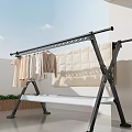 Home Balcony With Foldable Clothes Drying Rack Hanging Clothes And Quilt 3d model