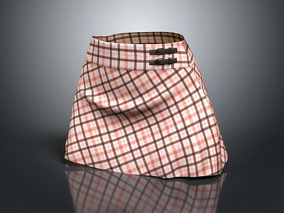 Fashionable A Line Plaid Skirt With Red And White Check Pattern And Belt 3d model