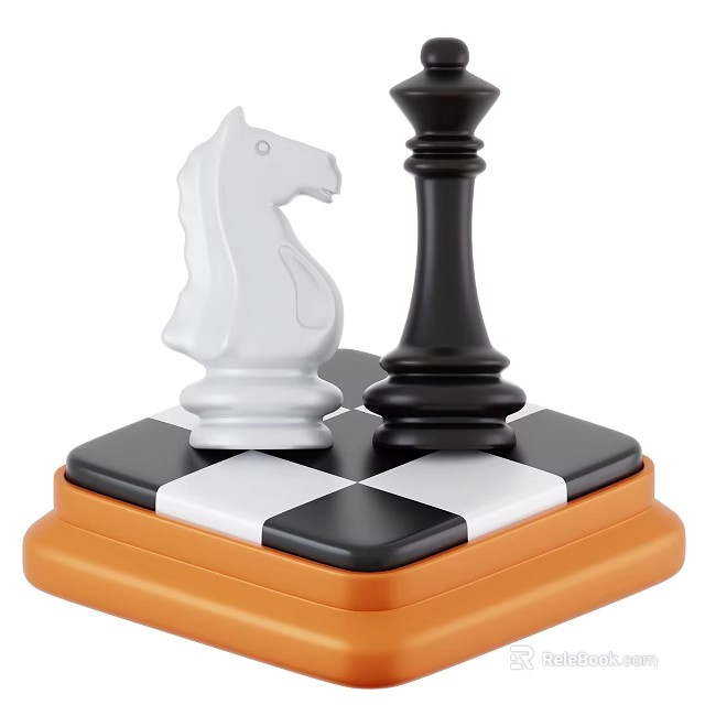 Chess Game Entertainment Featuring White Knight Black King On Checkerboard With Orange Base 3d model 