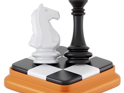 Chess Game Entertainment Featuring White Knight Black King On Checkerboard With Orange Base 3d model