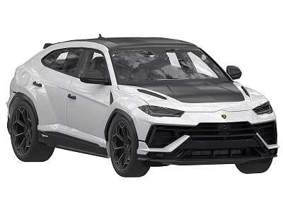 White Lamborghini SUV With Black Roof Aggressive Front Fascia And Black Wheels 3d model