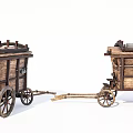 Two Old Wooden Carts With Wheels And Roof Cover For Transportation