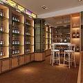 Wine Store Interior With Wine Bottles On Shelves Wooden Cabinets High Chairs And Glassware