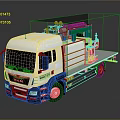MAN White Industrial Flatbed Truck With Green Mechanical Equipment Mounted On Chassis