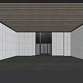 Modern Elevator Hallway Interior With Wooden Ceiling White Walls And Black Floor People Passing By