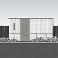 Modern Grey Landscape Wall With Fish Pattern Decoration Stones And Green Plants