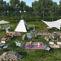 Garden Accents With Tipi Tent White Canopy Fire Pit Wood Pile Outdoor Tables And Chairs
