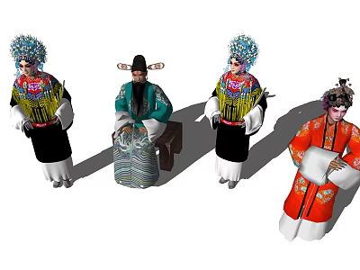 Group of People in Traditional Chinese Opera Costumes with Colorful Headpieces and Attire 3d model