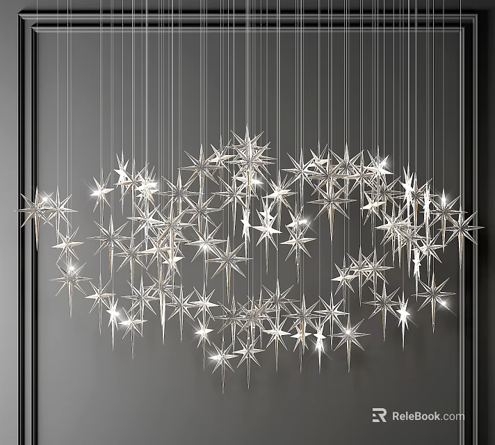 Star Shaped Crystal Chandelier Hanging In Modern Interior With Elegant Design 3d model
