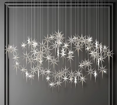 Star Shaped Crystal Chandelier Hanging In Modern Interior With Elegant Design 3d model