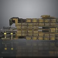 Industrial Mechanical Structure With Yellow Brown Modular Blocks And Reflective Base