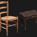 Rustic Wooden Leisure Chair With Woven Seat And Matching Side Table