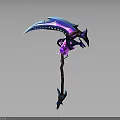 Fantasy Scythe Weapon With Blue Purple Glowing Effects And Ornate Handle Design