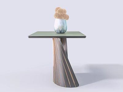 Modern Side Table with Green Tabletop Striped Gray Gold Base and Vase Dried Flowers 3d model