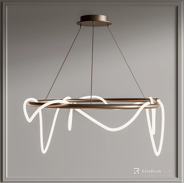 Modern Chandelier Design With Geometric Ring Structure And White Neon Light 3d model 