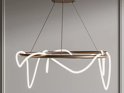 Modern Chandelier Design With Geometric Ring Structure And White Neon Light 3d model