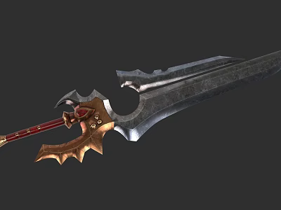 Fantasy Sword With Spiked Guard Red Gold Hilt And Sharp Metallic Blade 3d model