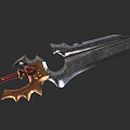 Fantasy Sword With Spiked Guard Red Gold Hilt And Sharp Metallic Blade