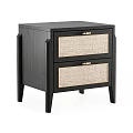 Modern Black Nightstand With Sleek Wooden Frame Two Woven Drawers And Metal Handles