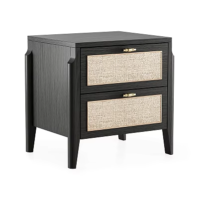 Modern Black Nightstand With Sleek Wooden Frame Two Woven Drawers And Metal Handles 3d model