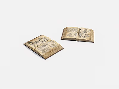 Open Vintage Ancient Books With Detailed Historical Text And Illustrations On Pages 3d model
