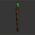Detailed Carved Brown Wooden Staff With Two Green Gemstones On Top And Middle