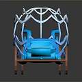 3D Rendered Blue Carriage With Orange Wheels And Lattice Top Design