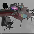 L shaped Office Desk and Chair Set with Red Surface Gray Office Chairs Computer File Holders