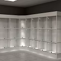 Modern White Corner Display Shelving Unit With Glass Shelves And Built In Lighting