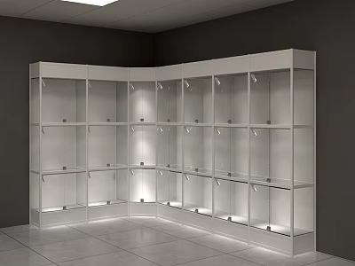 Modern White Corner Display Shelving Unit With Glass Shelves And Built In Lighting 3d model