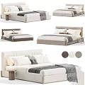 Modern Linen Bed With White Pillows Gray Cushions Striped Blanket And Neutral Color Options