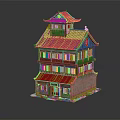 Traditional Chinese Architecture Three Story Wooden Structure With Pagoda Style Roof And Ornate Windows