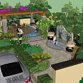 Family Friendly Garden Landscape With Lush Trees Colorful Flowers And Stone Pathway