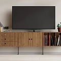 Modern Wooden TV Stand with Drawers Cabinets Metal Legs TV Table Lamp Plant and Bookshelf
